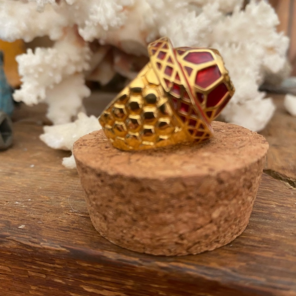Tracy Porter Red and Gold Mosaic Ring - Picture 3 of 10